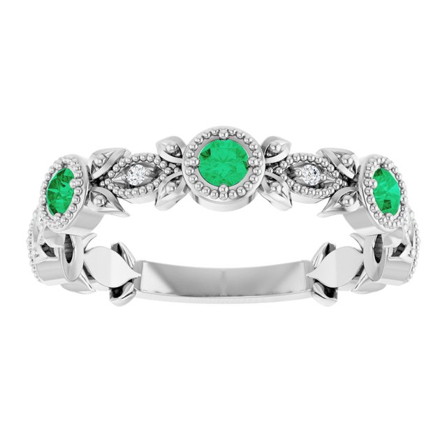 14k-white-natural-emerald-&-.03-ctw-natural-diamond-leaf-ring