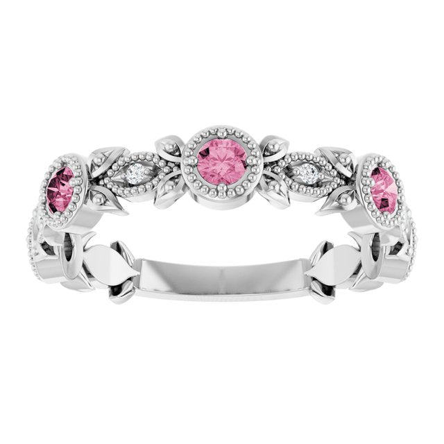14k-white-natural-pink-tourmaline-&-.03-ctw-natural-diamond-leaf-ring