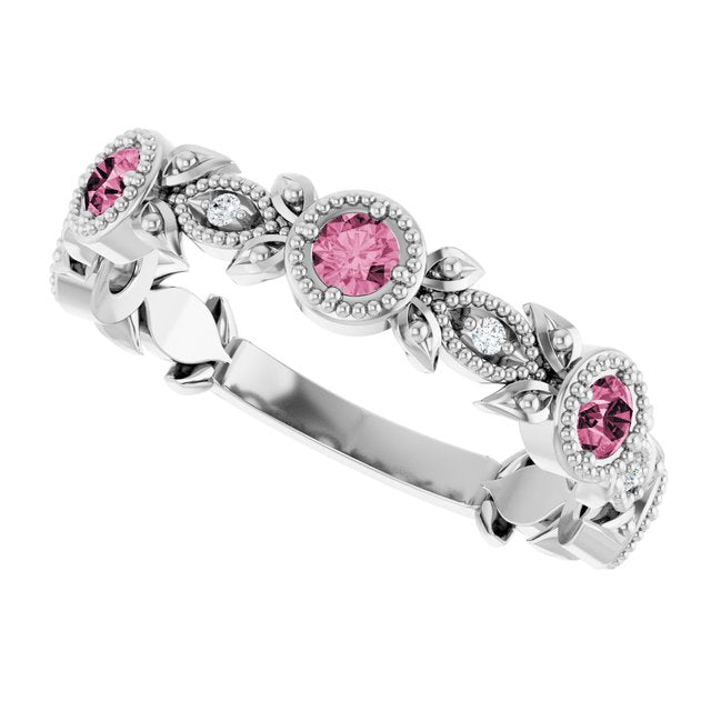14k-white-natural-pink-tourmaline-&-.03-ctw-natural-diamond-leaf-ring