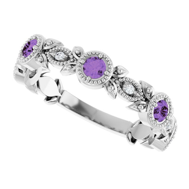 14k-white-natural-amethyst-&-.03-ctw-natural-diamond-leaf-ring