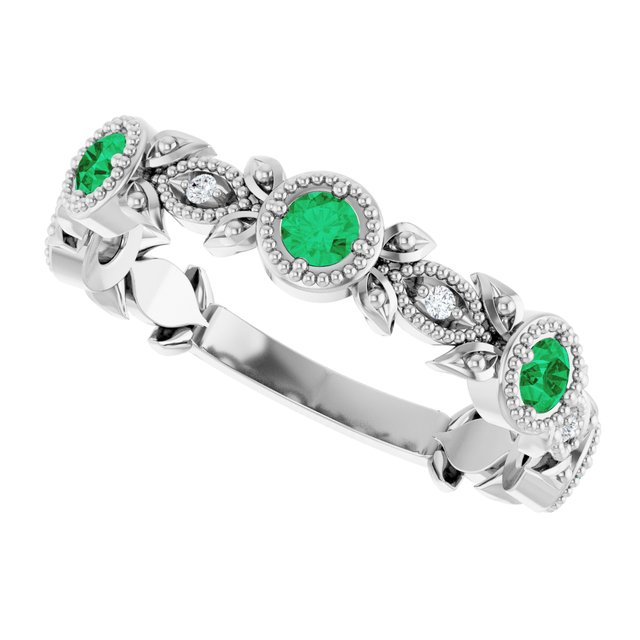 14k-white-natural-lab-grown-emerald-&-.03-ctw-natural-diamond-leaf-ring