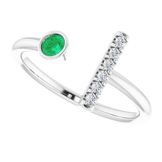 14k-white-lab-grown-emerald-&-.05-ctw-natural-diamond-bar-ring