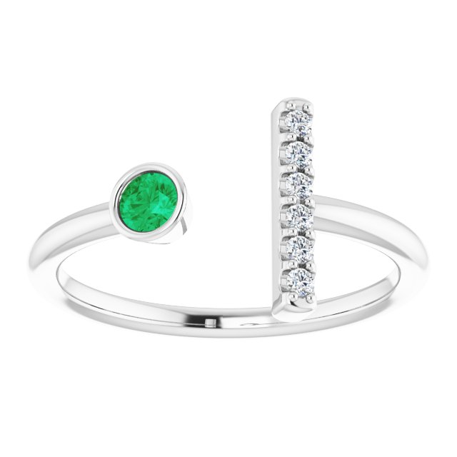 14k-white-natural-emerald-&-.05-ctw-natural-diamond-bar-ring