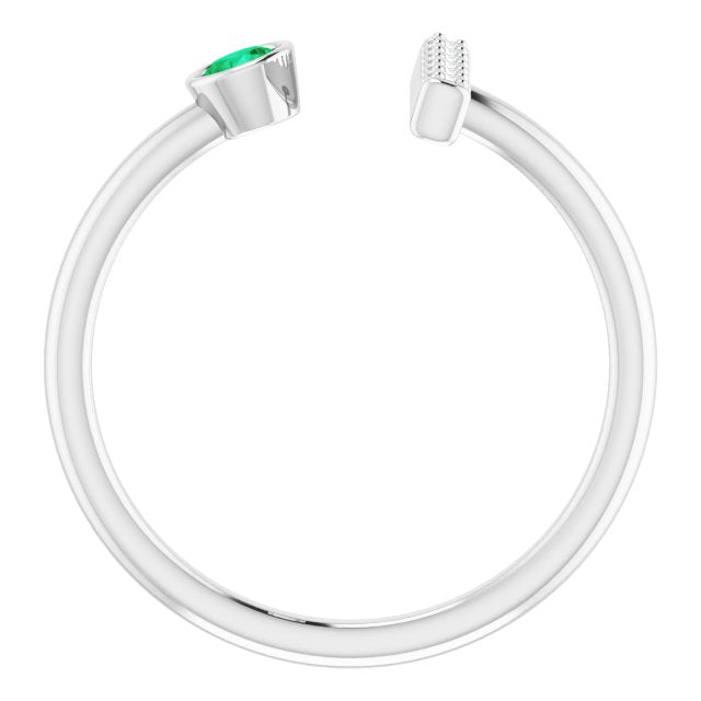 14k-white-natural-emerald-&-.05-ctw-natural-diamond-bar-ring