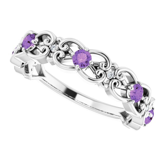 14k-white-natural-amethyst-&-.02-ctw-natural-diamond-scroll-rings