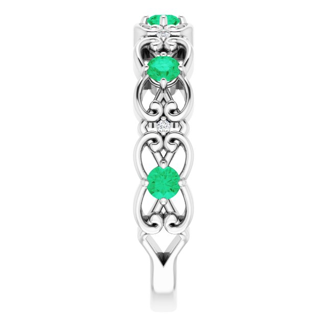 14k-white-natural-emerald-&-.02-ctw-natural-diamond-scroll-ring