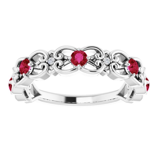 14k-white-natural-ruby-&-.02-ctw-natural-diamond-scroll-ring