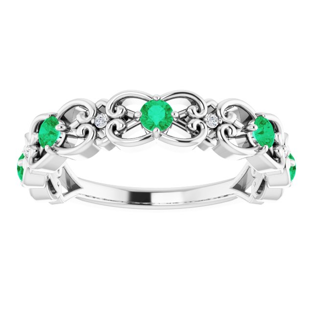 14k-white-natural-emerald-&-.02-ctw-natural-diamond-scroll-ring