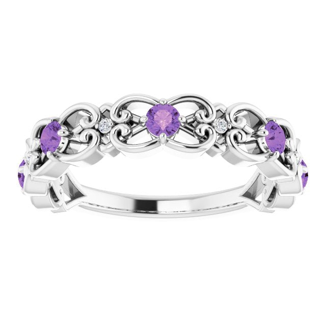 14k-white-natural-amethyst-&-.02-ctw-natural-diamond-scroll-rings