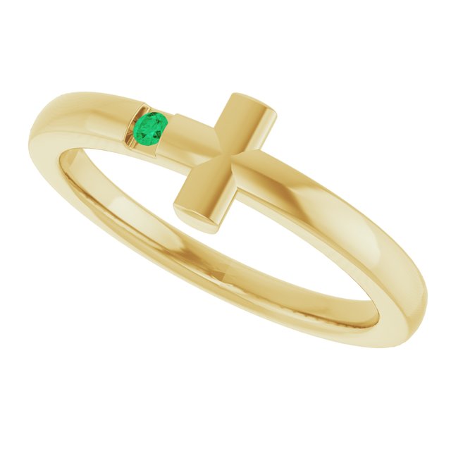 14k-yellow-natural-emerald-youth-sideways-cross-ring