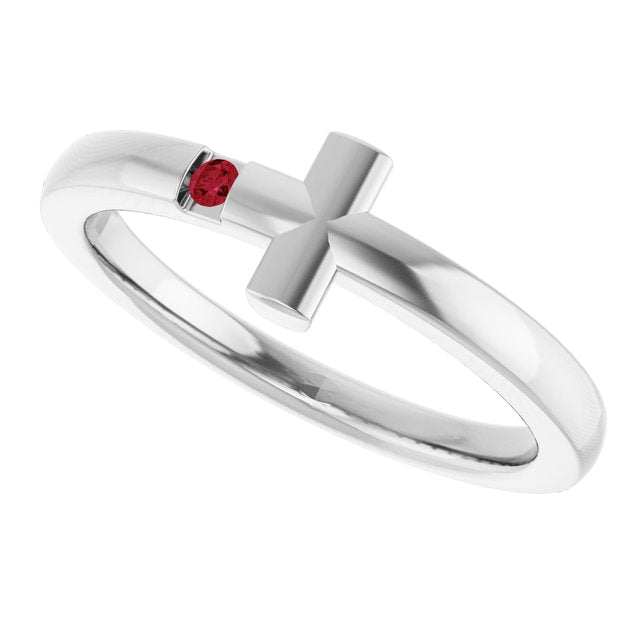 sterling-silver-youth-imitation-ruby-sideways-cross-ring