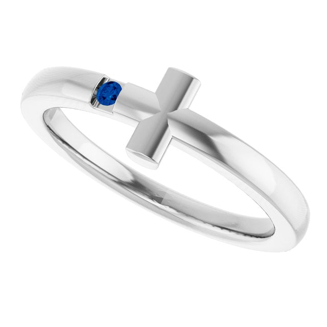 sterling-silver-youth-imitation-blue-sapphire-sideways-cross-ring
