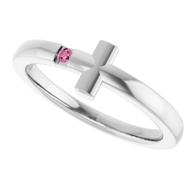sterling-silver-youth-imitation-pink-tourmaline-sideways-cross-ring
