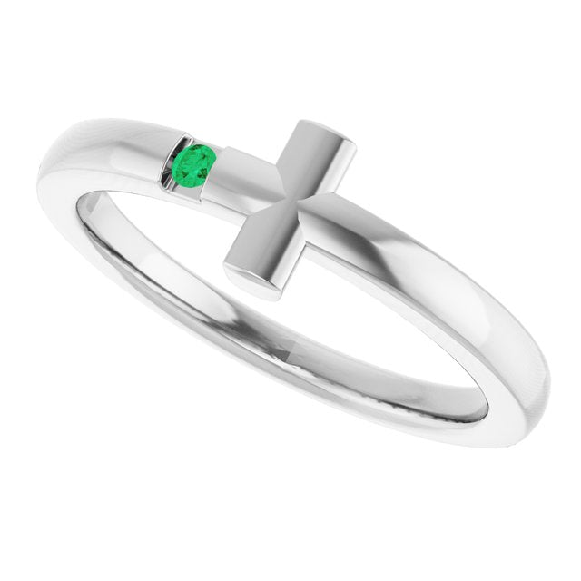 sterling-silver-youth-imitation-emerald-sideways-cross-ring