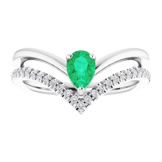 14k-white-natural-emerald-&-1/6-ctw-natural-diamond-ring