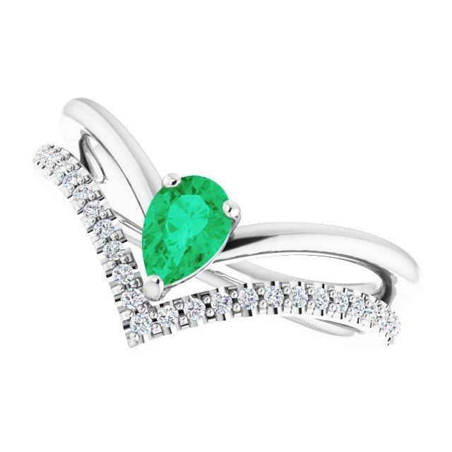 14k-white-natural-emerald-&-1/6-ctw-natural-diamond-ring
