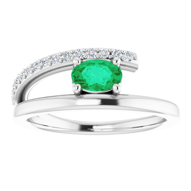 14k-white-lab-grown-emerald-&-1/8-ctw-natural-diamond-ring