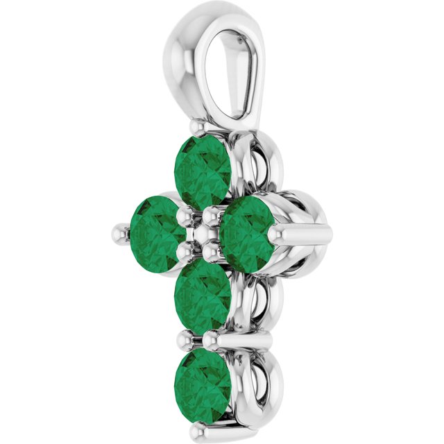 14k-white-lab-grown-emerald-cross-pendant