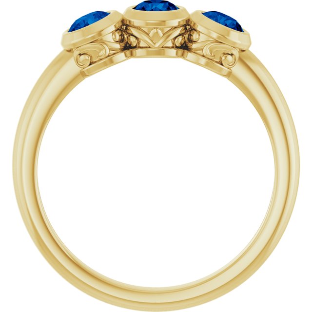 14k-yellow-gold-lab-grown-blue-sapphire-three-stone-bezel-set-ring