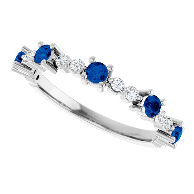 14k-white-gold-lab-grown-blue-sapphire-&-1/6-ctw-natural-diamond-ring