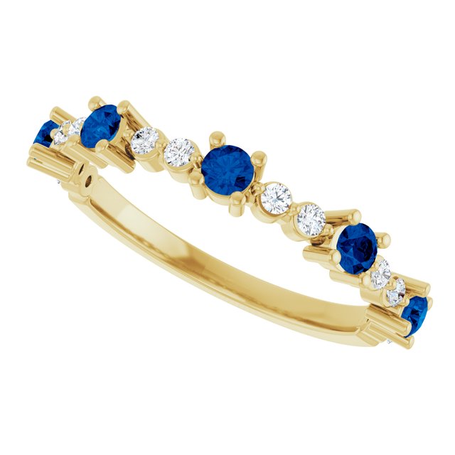 14k-yellow-gold-lab-grown-blue-sapphire-&-1/6-ctw-natural-diamond-ring