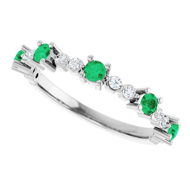 platinum-lab-grown-emerald-&-1/6-ctw-natural-diamond-ring