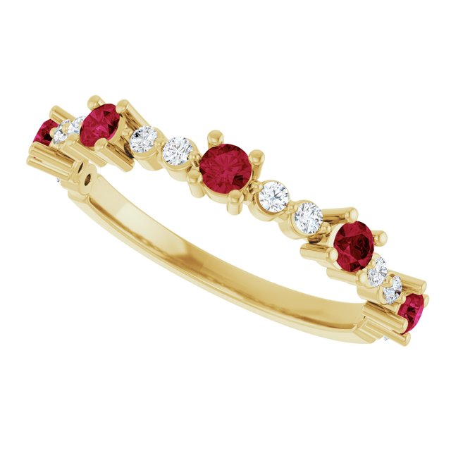 14k-yellow-gold-lab-grown-ruby-&-1/6-ctw-natural-diamond-ring