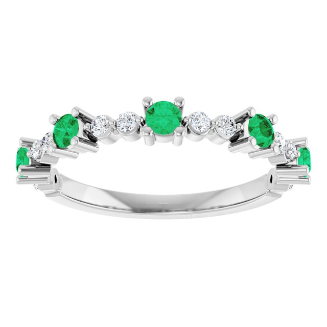 sterling-silver-lab-grown-emerald-&-1/6-ctw-natural-diamond-ring