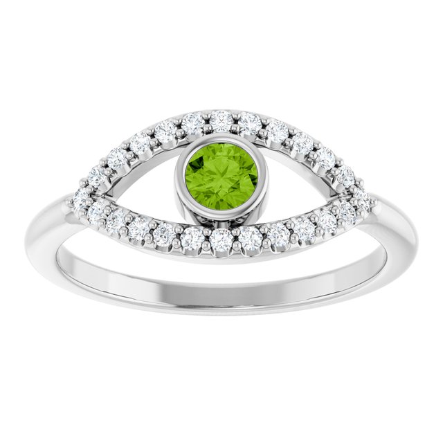 14k-white-natural-peridot-&-natural-white-sapphire-evil-eye-ring