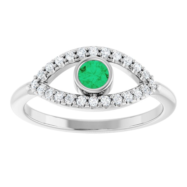 14k-white-natural-emerald-&-natural-white-sapphire-evil-eye-ring
