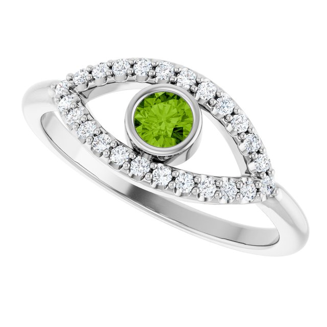 14k-white-natural-peridot-&-natural-white-sapphire-evil-eye-ring