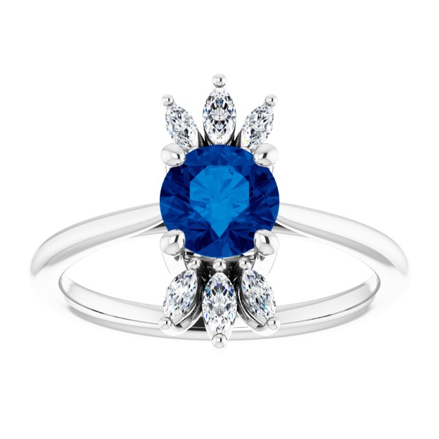 14k-white-lab-grown-blue-sapphire-&-1/4-ctw-natural-diamond-ring