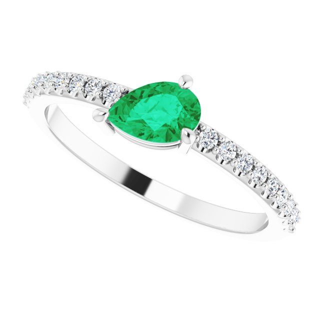 14k-white-lab-grown-emerald-&-1/6-ctw-natural-diamond-ring