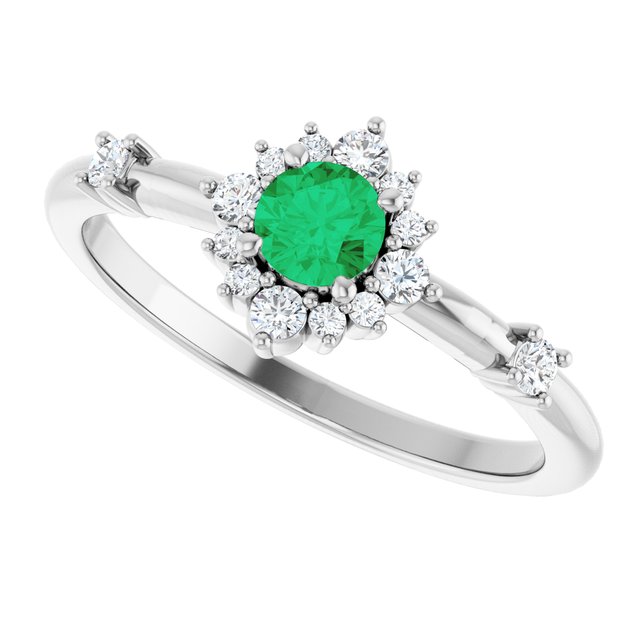 14k-white-lab-grown-emerald-&-1/6-ctw-natural-diamond-halo-style-ring