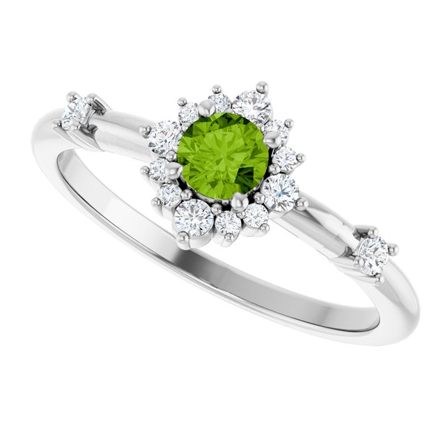 14k-white-natural-peridot-&-1/6-ctw-natural-diamond-halo-style-ring