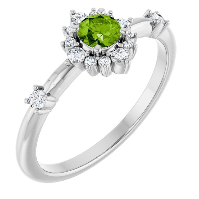14k-white-natural-peridot-&-1/6-ctw-natural-diamond-halo-style-ring