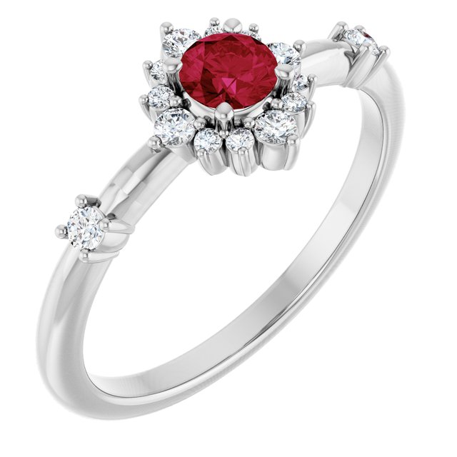14k-white-natural-ruby-&-1/6-ctw-natural-diamond-halo-style-ring