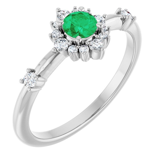 14k-white-lab-grown-emerald-&-1/6-ctw-natural-diamond-halo-style-ring