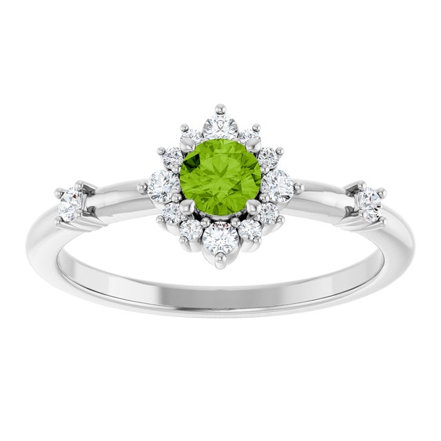 14k-white-natural-peridot-&-1/6-ctw-natural-diamond-halo-style-ring