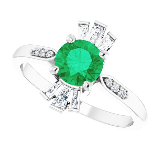 14k-white-lab-grown-emerald-&-1/6-ctw-natural-diamond-ring