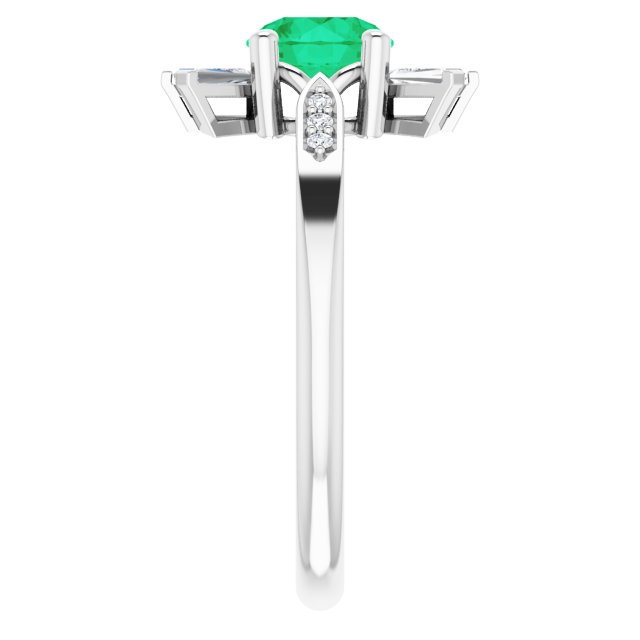 14k-white-lab-grown-emerald-&-1/6-ctw-natural-diamond-ring