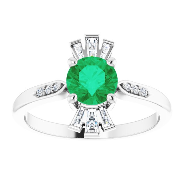 14k-white-lab-grown-emerald-&-1/6-ctw-natural-diamond-ring