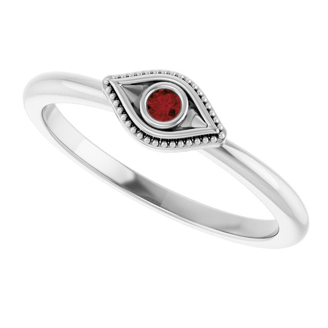 14k-white-natural-mozambique-garnet-stackable-evil-eye-ring