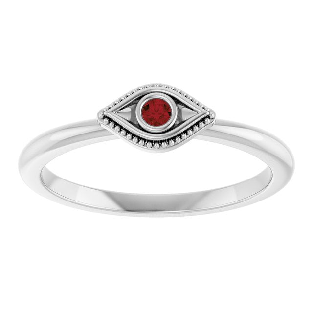 14k-white-natural-mozambique-garnet-stackable-evil-eye-ring