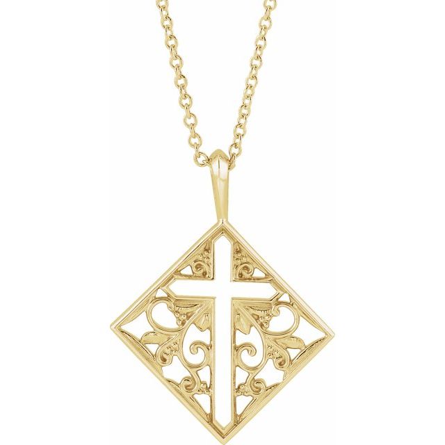 14k-yellow-ornate-pierced-cross-16-18"-necklace