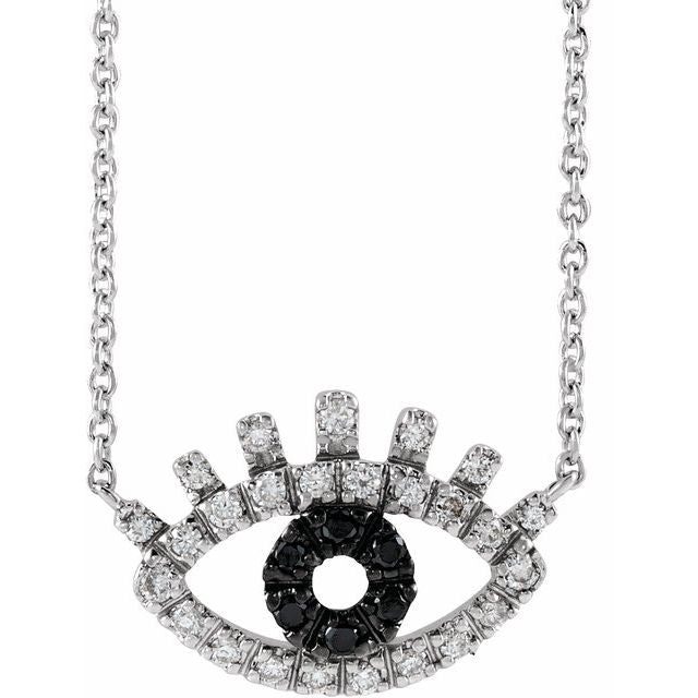 14k-white-1/8-ctw-natural-black-&-white--diamond-evil-eye-18"-necklace