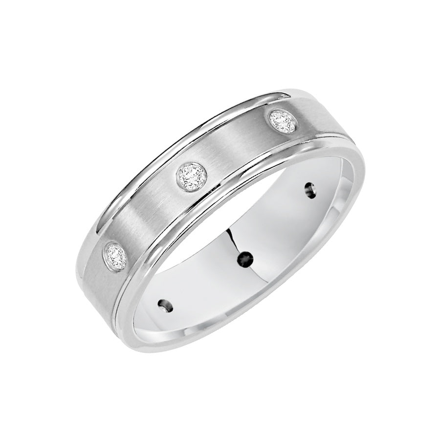 Nothing symbolizes eternal love more Comfort Fit, 8 stone diamond wedding band featuring a brushed finish and round edges