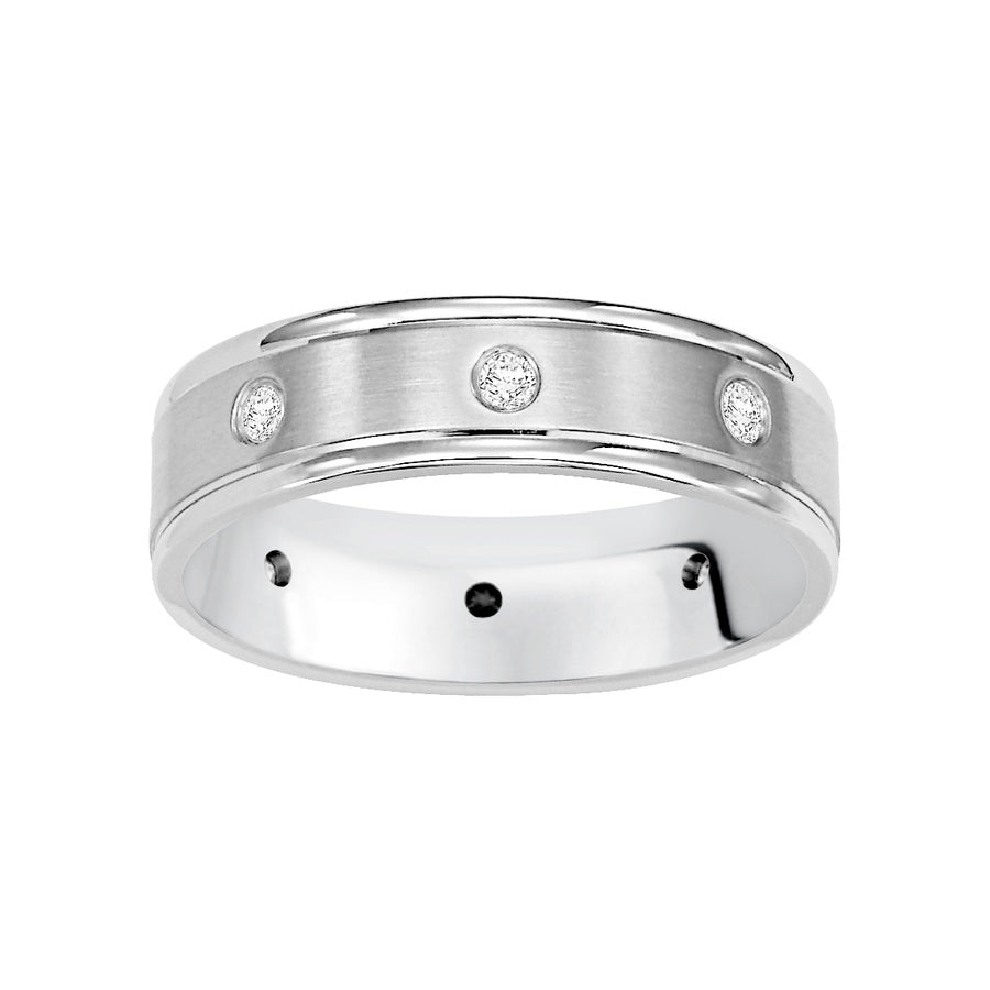 Nothing symbolizes eternal love more Comfort Fit, 8 stone diamond wedding band featuring a brushed finish and round edges