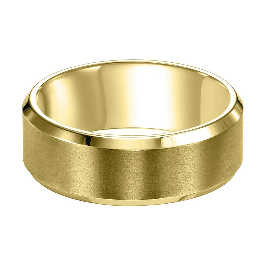 This crisp yet timeless, Comfort Fit wedding features a brushed finish with beveled edge