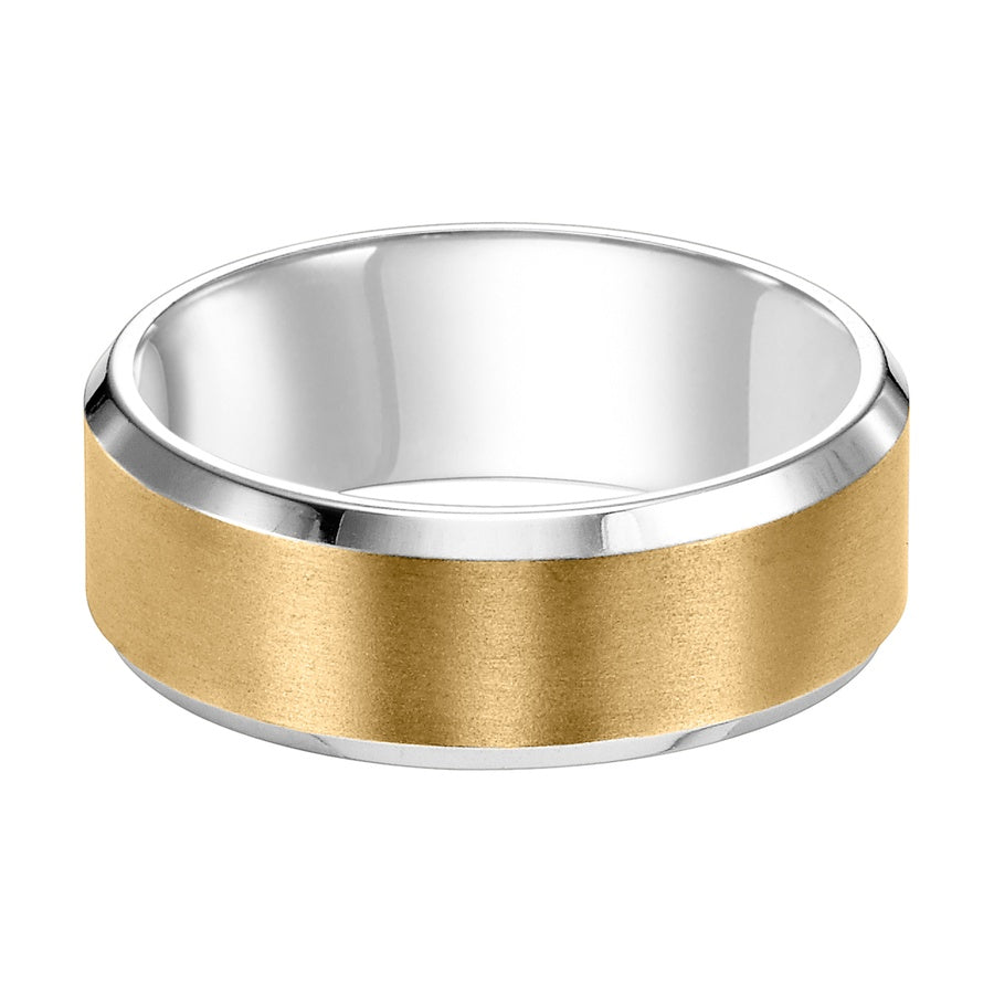 18K Yellow Gold Comfort Fit Brushed Beveled Edge Wedding Band